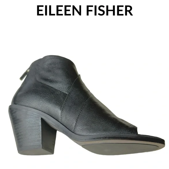Eileen Fisher • Leather Open Toe Block Heel Bootie • Size 5 US • Black • EUC - Picture 7 of 16
